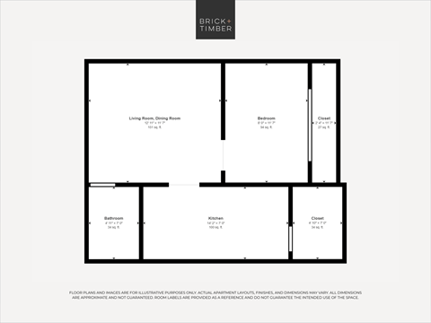 Floor plan for 1 bed, 1 bath, 549 sqft
